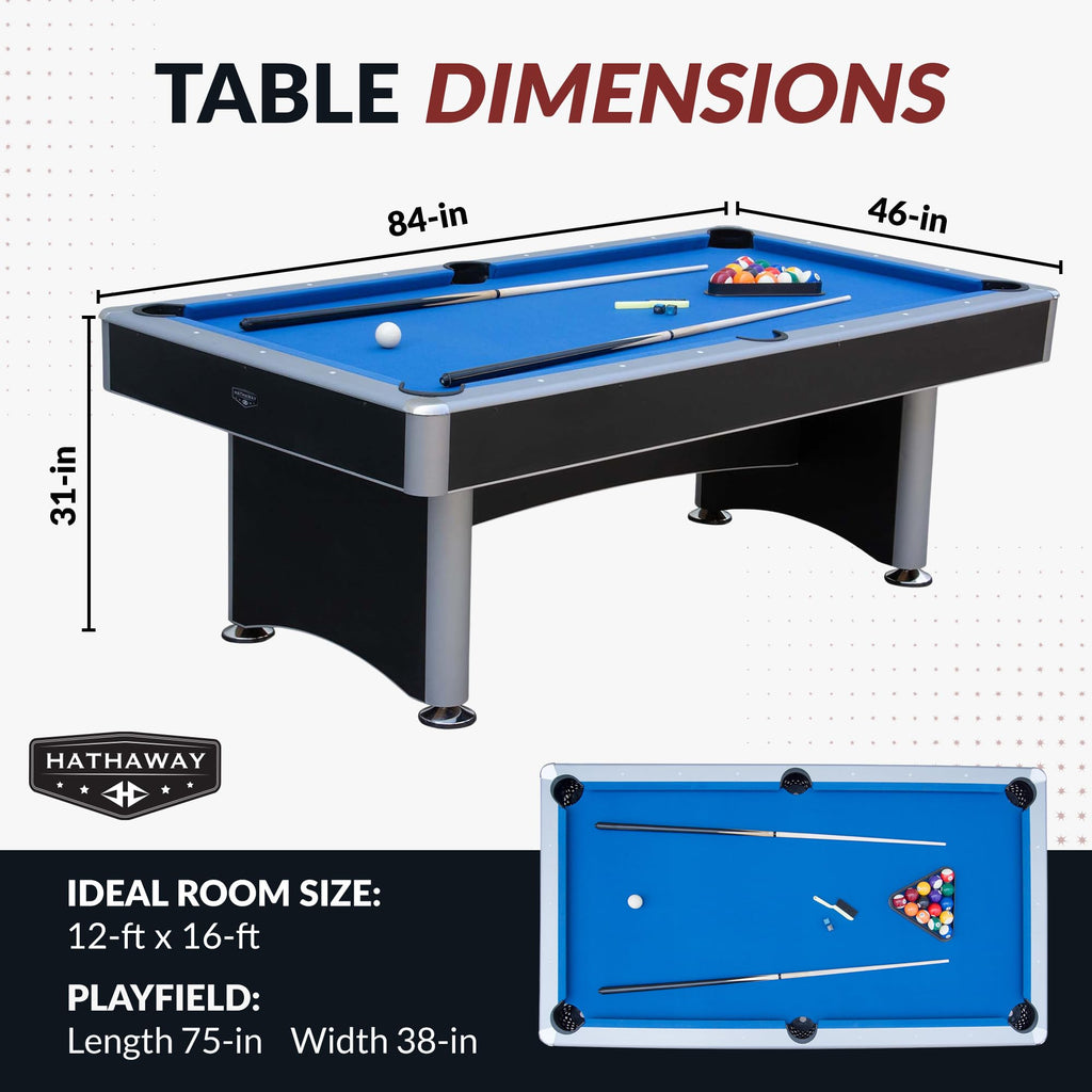 Hathaway Maverick II 7 Foot Pool Table with Table Tennis Top – with Accessories for Both Games – Space-Saving Ping Pong and Pool Table Combo for Families – Matte Black Finish, Blue Felt