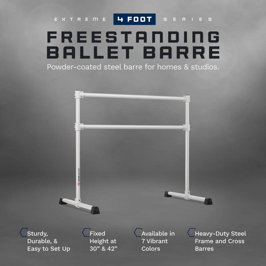 VITA Barre Portable Freestanding Double Ballet Barre, Extreme, 4 Ft Bars, Satin Silver, Steel | Fixed Height, Made in USA, Home or Gym Exercise Equipment for Kids & Adults | Dance, Fitness, Pilates