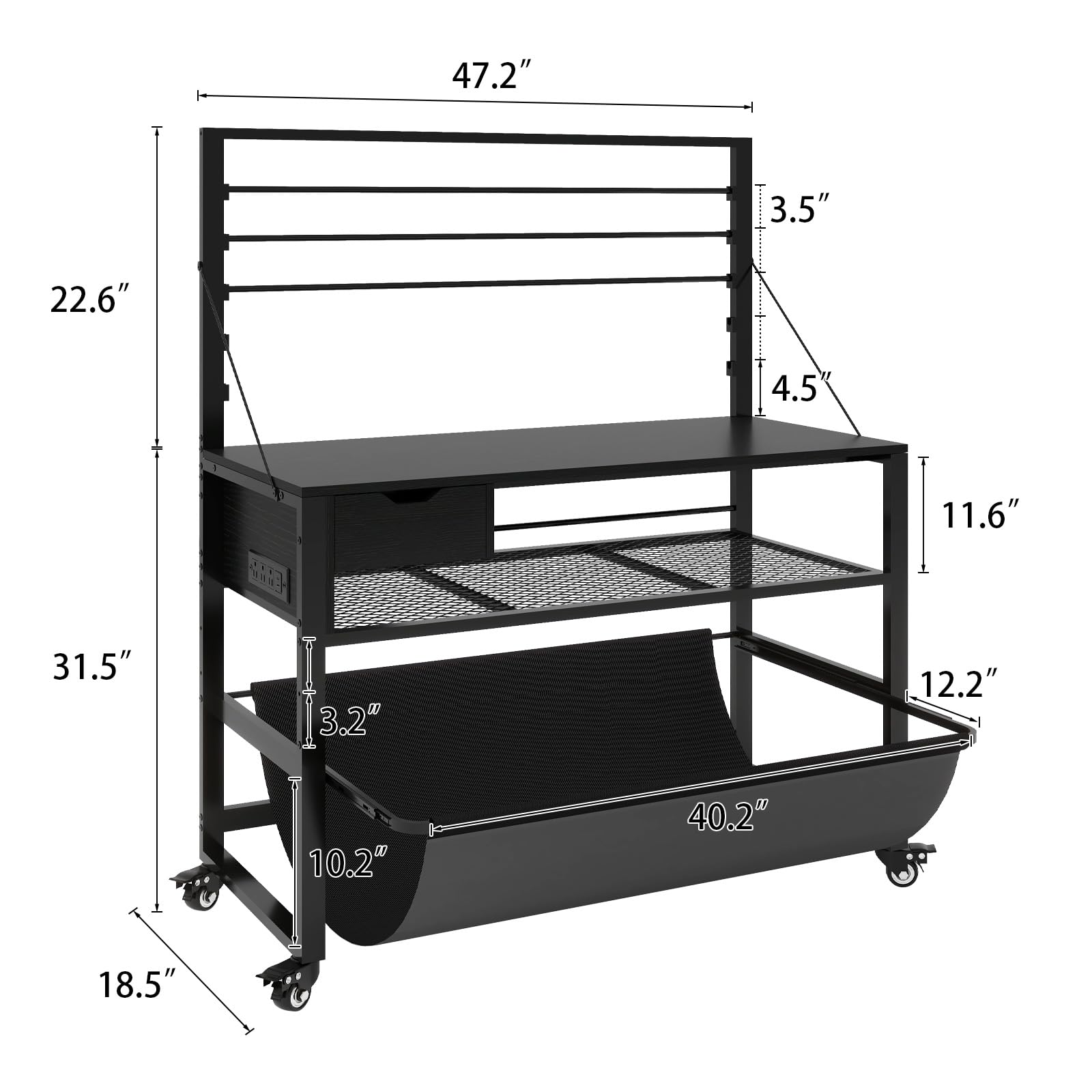 Natwind Wide Format Printer Stand, Plotter Workbench Table with Pull-Out Drafting Storage, Roll Paper Holder, Accessory Drawer, Adjustable Storage Shelf for Plotters and Cutting Machines (Black)