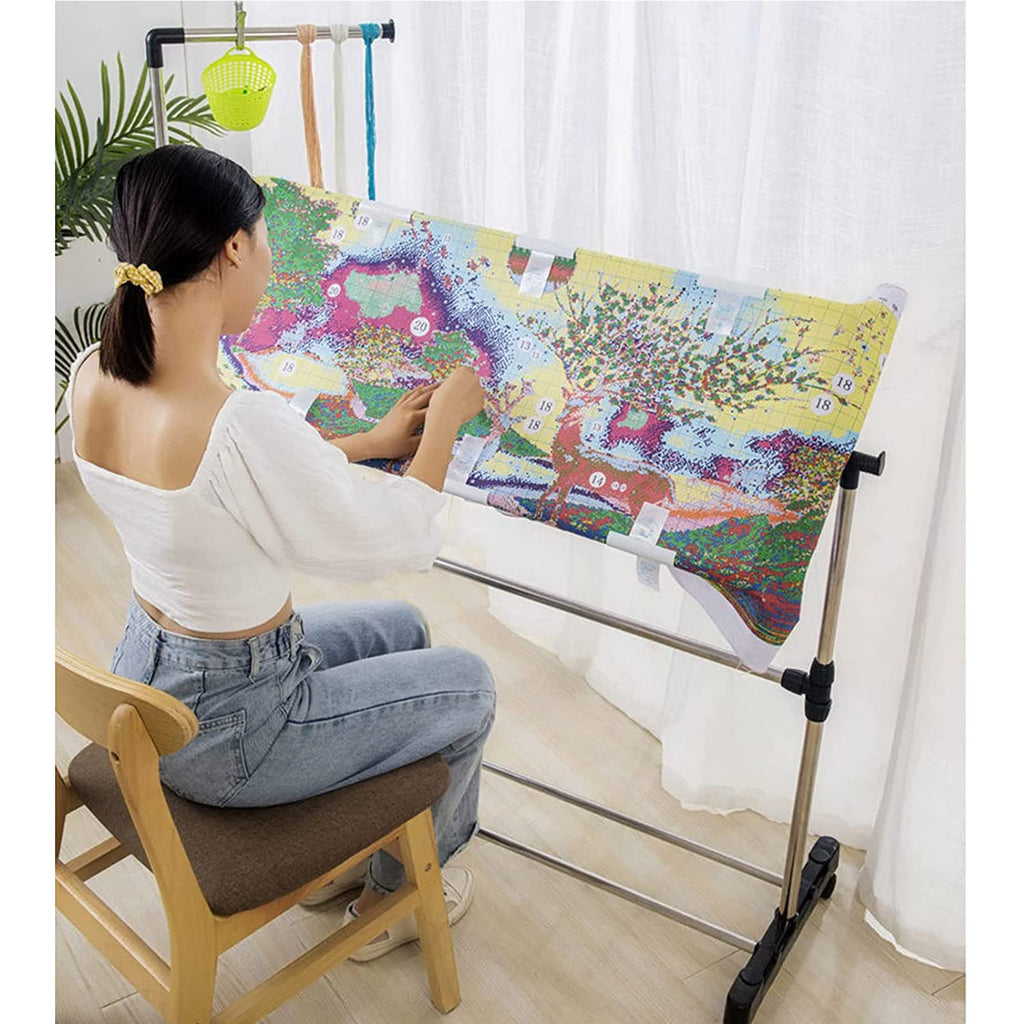 ELUKHT Adjustable Embroidery Stand with Pulley, 360°Rotated Needlework Floor Frame, Standing Embroidery Lap Table, Cross Stitch Craft Stand for Art Craft Sewing Holder