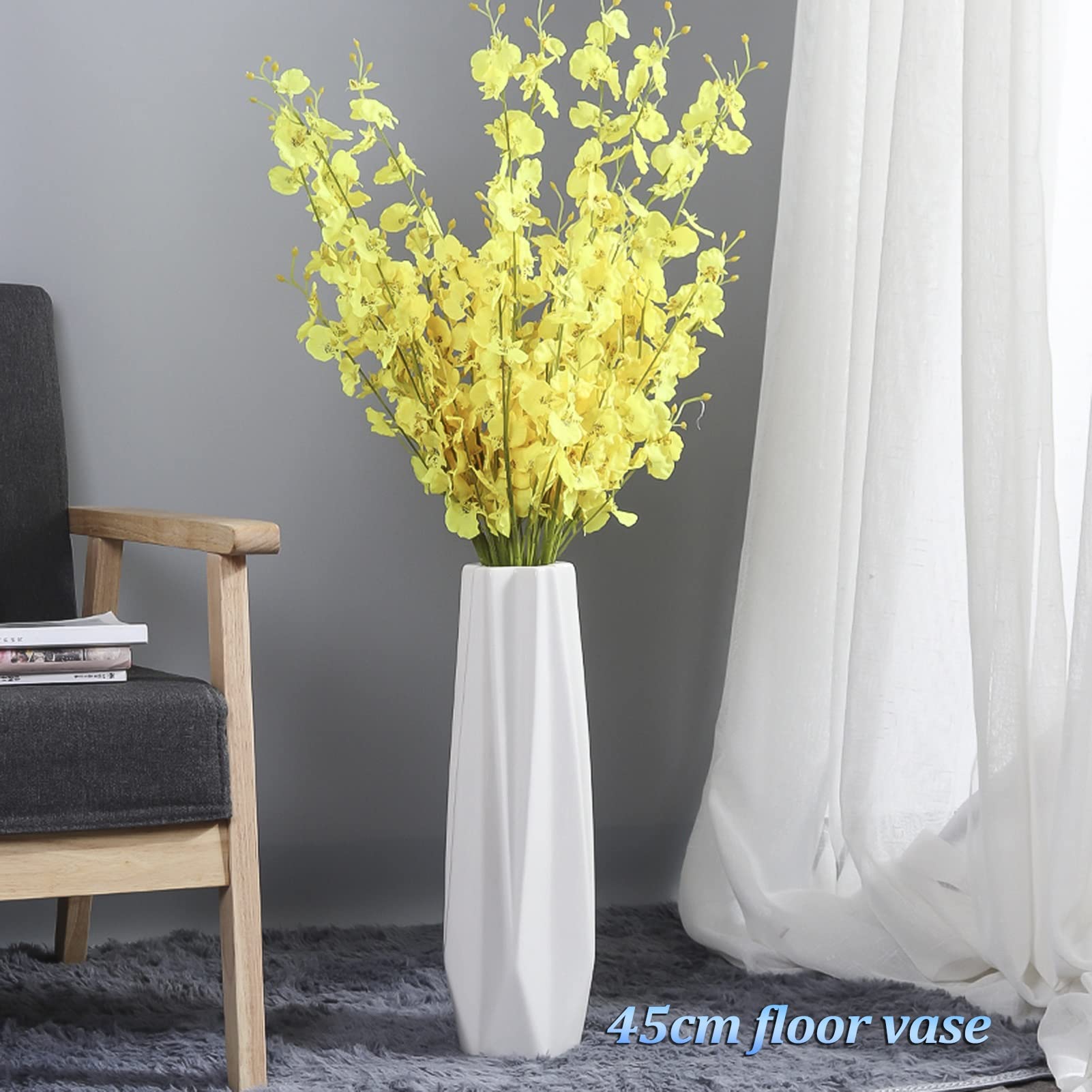 FKTHYO Floor vase Accessories Large Floor Vase,White Ceramic Vase,Handcrafted,Sophisticated Vessel for Decorative Branches and Dried Flowers (White 45cm)