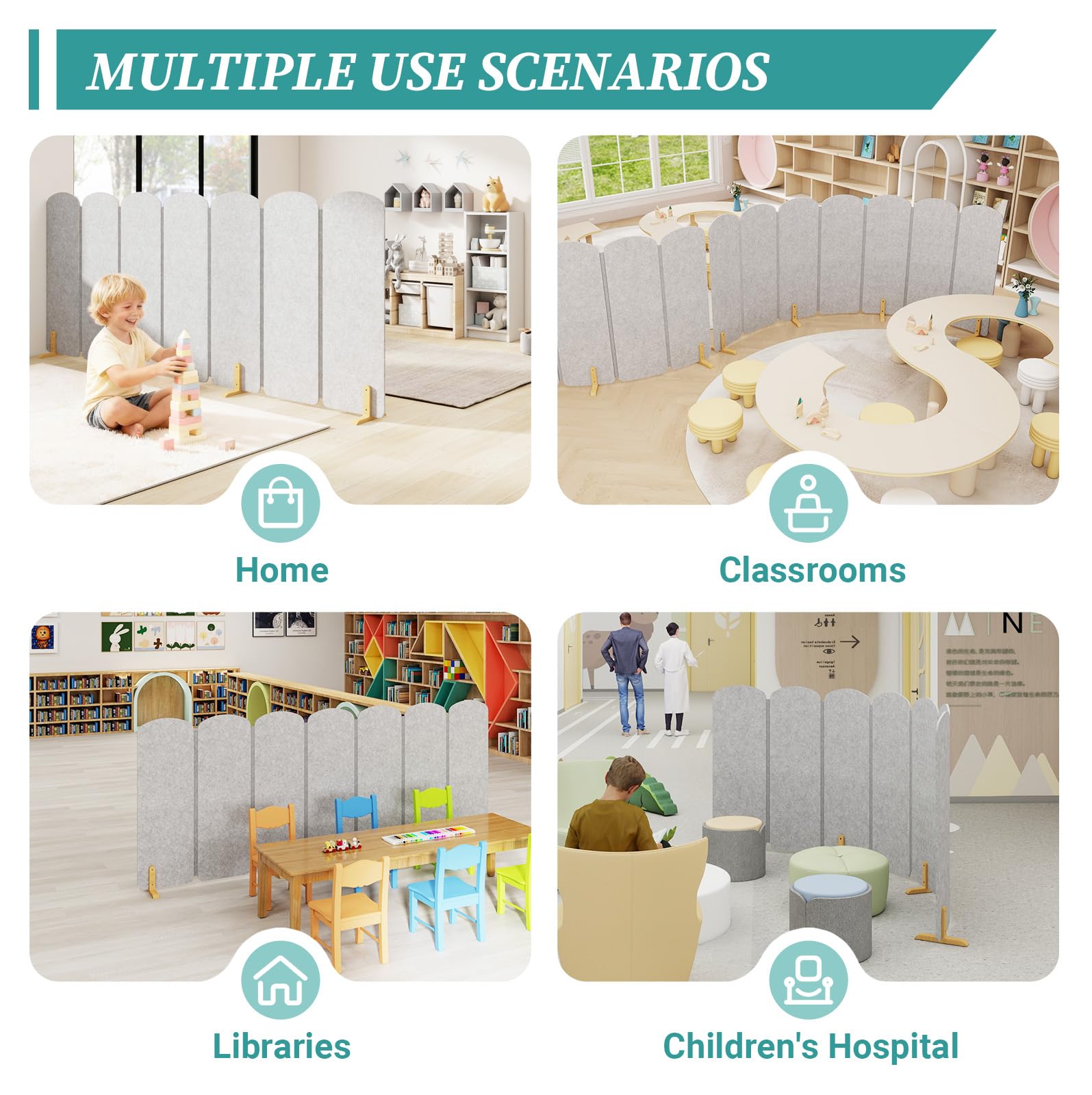 Foldable Kids Room Divider, Freestanding Classroom Partition,Toddler Play Screen, Children's Playroom Separator, Noise Reducing Felt Panel for Preschool, Daycare & Focused Learning at Home Library
