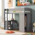 Merax Loft Bed Twin with Desk and Wardrobe, Storage Design with Drawers & Cabinet, Wood Loft Bed Frame for Adult, Teen Girls & Boys(Grey)