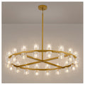 MeiYDeng 36 Inch Gold Crystal Wagon Wheel Chandelier, Modern Farmhouse Round 36-Lights Pendant Lighting Fixture, for High Ceilings Living Room, Bedroom, Foyer