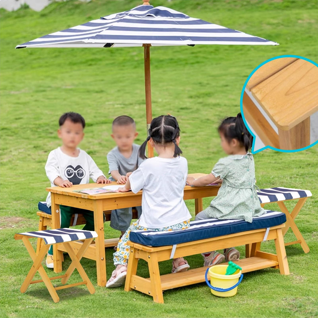 LLZJDDPLY Kids Wooden Picnic Table, Outdoor Activity Dining Table w/Adjustable Collapsible Umbrella, Children Backyard Furniture, for Patio, Garden(Green)