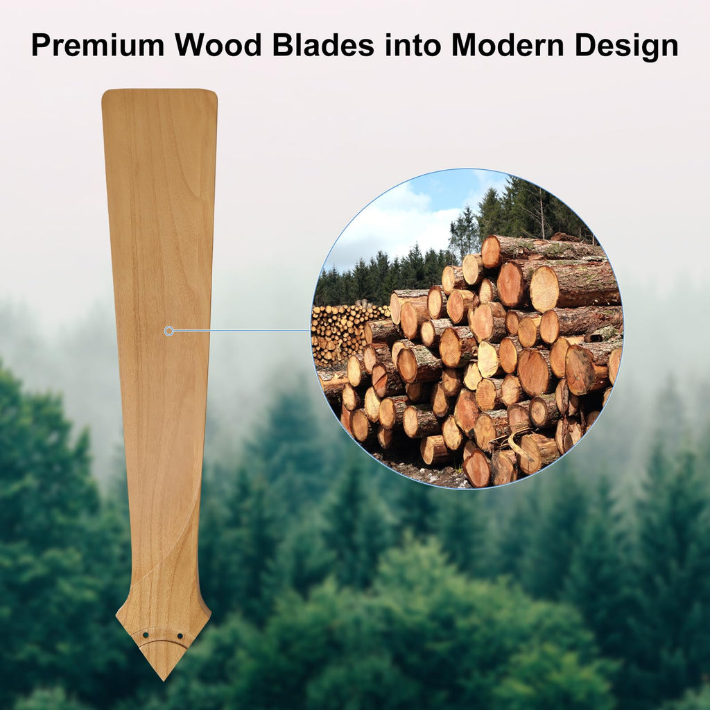 ELEHINSER 52 inch Low Profile Ceiling Fan without Light, 5 Solid Wood Blades, 6-Speeds, Quiet DC Motor, Timer, Flush Mount Modern Ceiling Fan with Remote for Living Room Bedroom, Gold + Beechwood