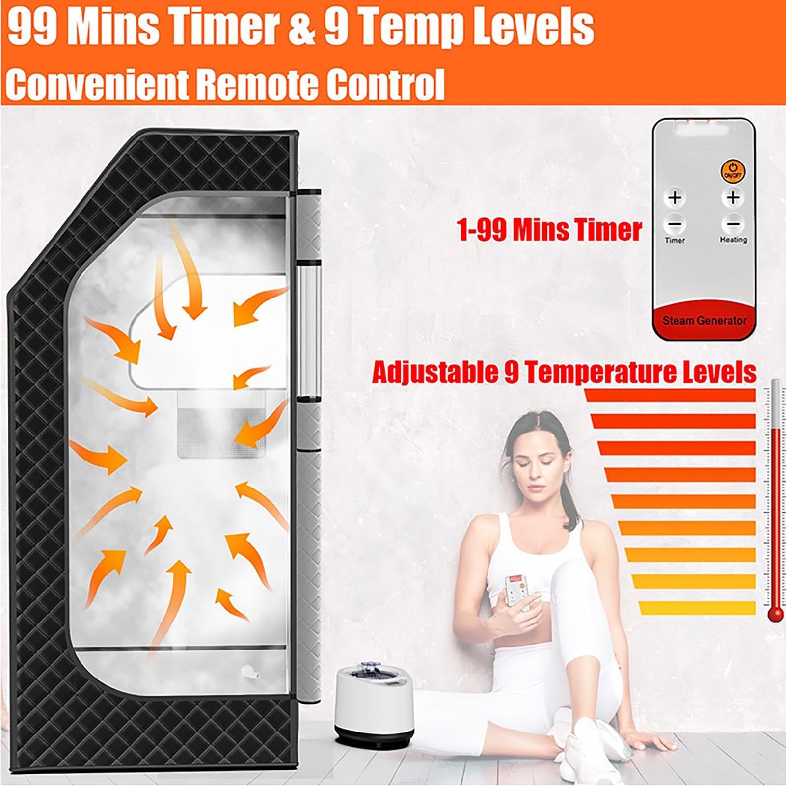 YXKJZHF Portable Sauna Box for Home, Personal Steam Sauna Tent with 1000W 2.6L Steamer, Timer, Remote Control, Folding Chair