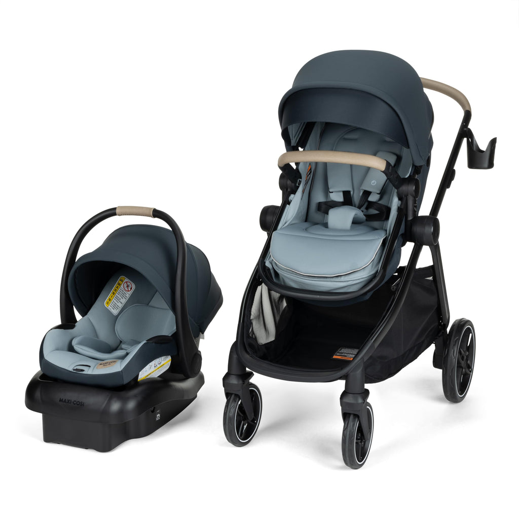 Maxi-Cosi Zelia Pro 5-in-1 Travel System with Mico Pro Infant Car Seat, Baby Stroller Combo, Reversible Seat, Large Wheels, Adjustable Handle, Newborn to Toddler, Lightweight, Seascape