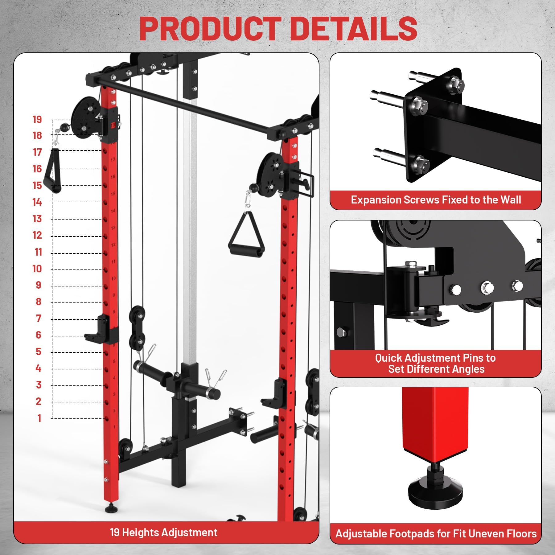 GarveeHome Folding Squat Rack, Wall Mounted Power Rack with Dual Pulley System & Pull Up Bar, Fitness Equipment for Home Gym, Garage, Apartment