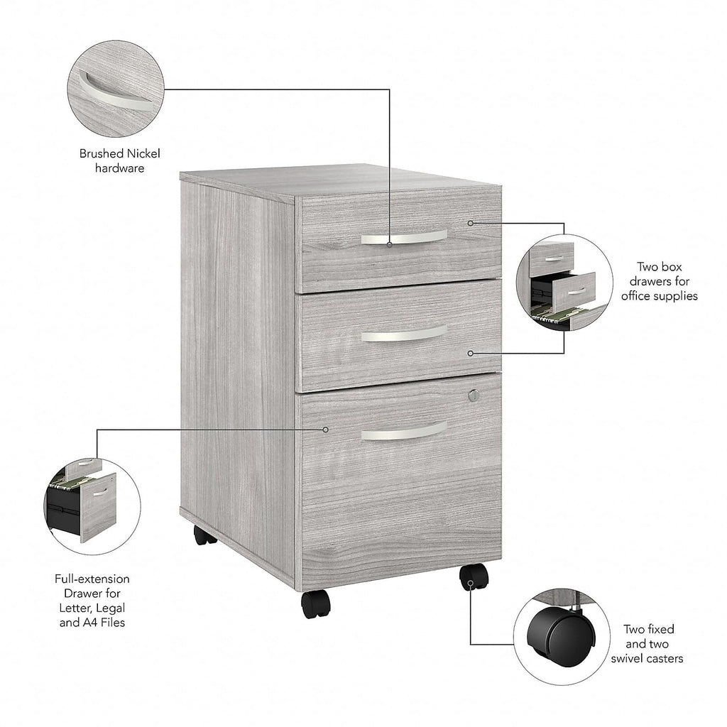 Bush Business Furniture Hustle Office Storage Cabinet with Wheels in Natural Elm, Mobile Organization Unit for Home and Professional Workspace