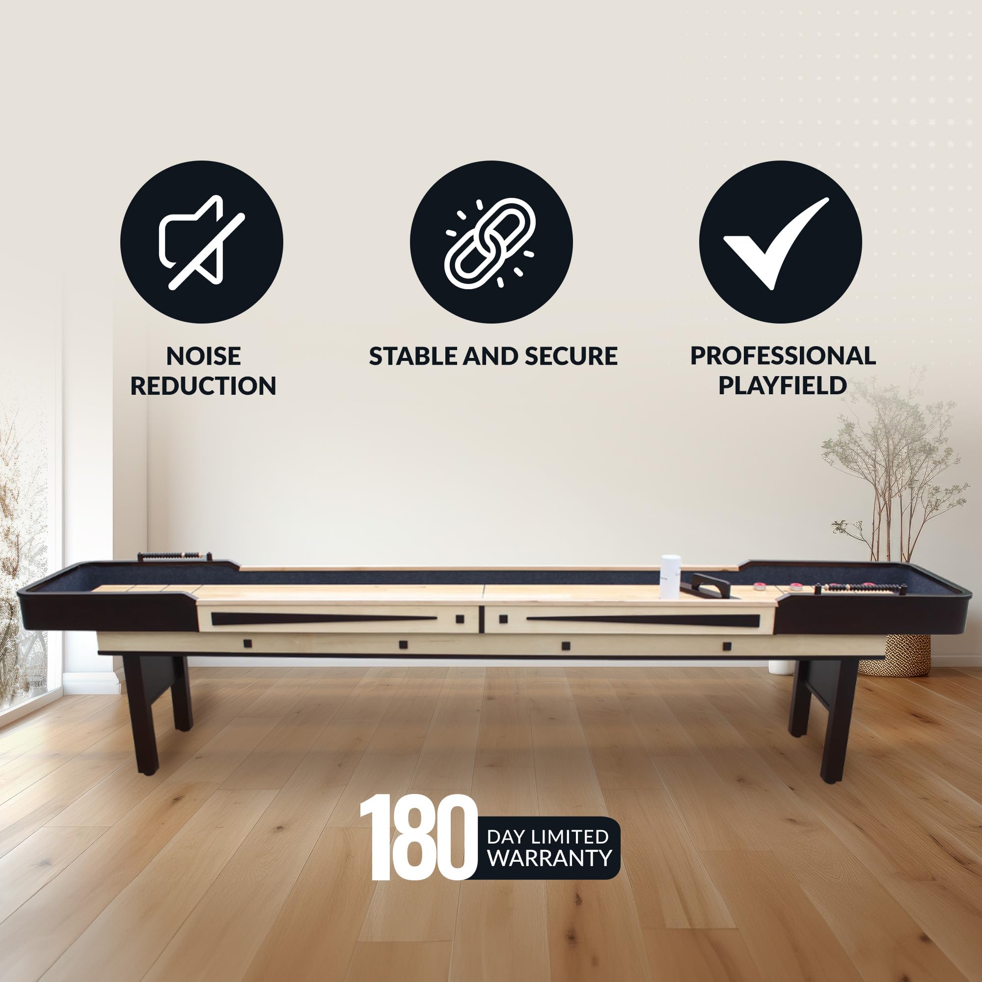 Hathaway Merlot 12 Foot Shuffleboard Table for Family Game Room - with Lacquer Coated Playfield, Built-in Scorer and Cabinet, Climate Adjusters, Leg Levelers, 8 Pucks, Brush, and Wax - Espresso Finish
