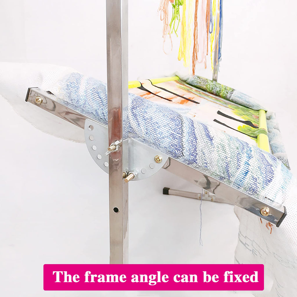 ELUKHT Embroidery Stand, Stainless Steel Needlework Floor Frame, Adjustable Cross Stitch Craft Stand, with 12 Hanging Wire Buckles, Standing Embroidery Lap Table, for Arts Crafts Sewing Needlework