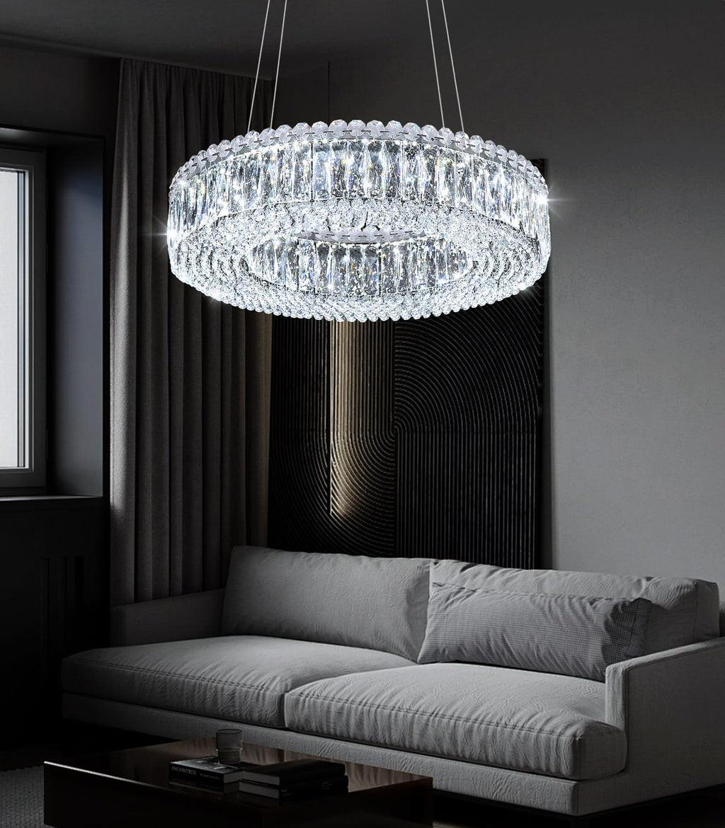 dolria Modern Crystal Pendant Lighting for Dining Room LED Dimmable Chandeliers Crystal Ceiling Light Fixtures for Living Room Foyer Hallway Entryway Silver