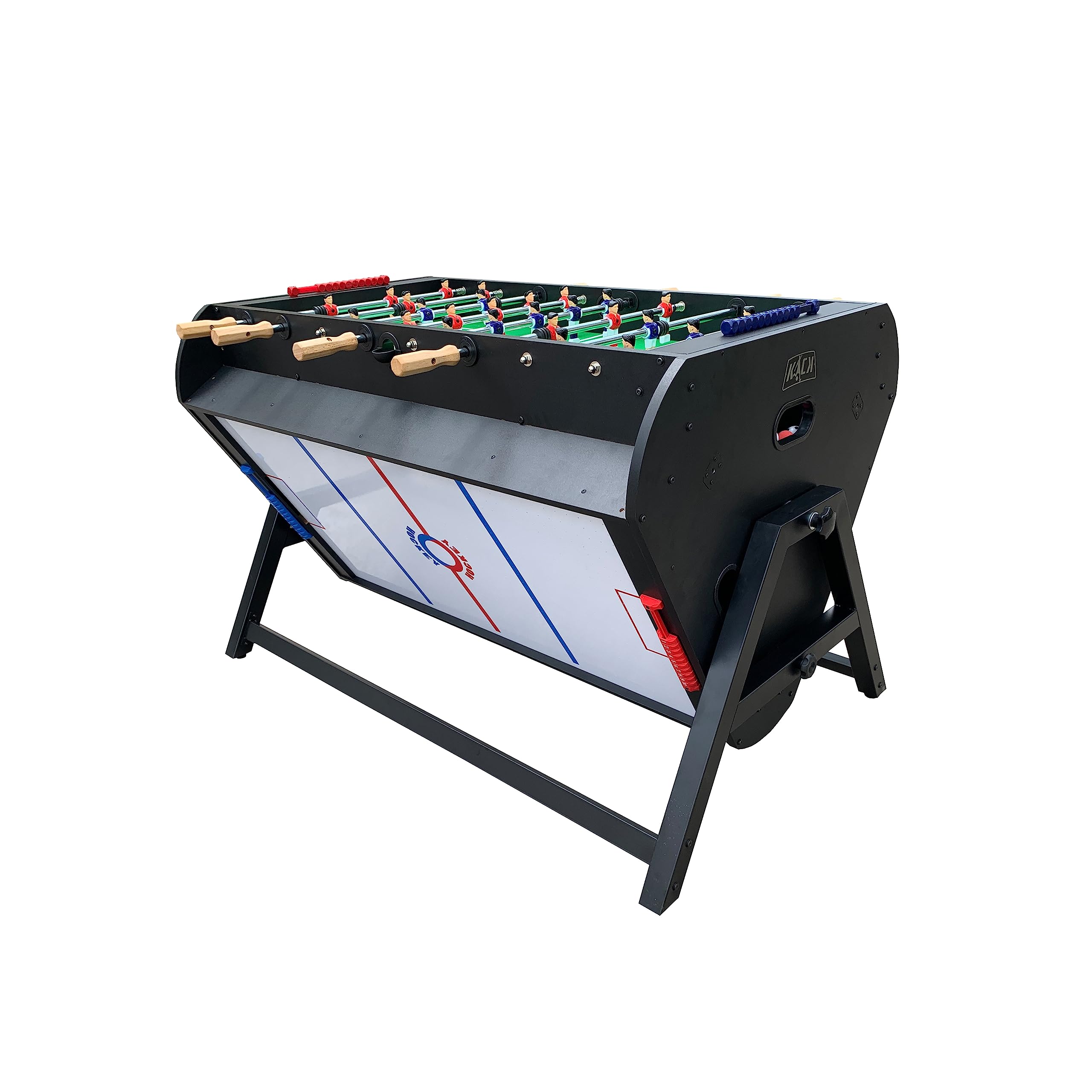 KICK Triplex 55″ Telescopic Rods 3-in-1 Swivel Multi Game Table (Black) – Foosball, Pool/Billiards & Air Hockey