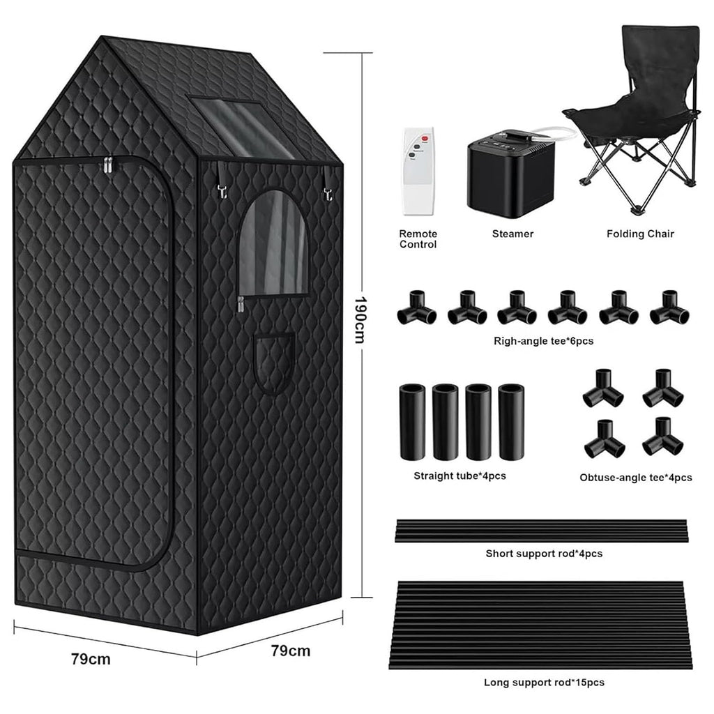 Portable Full Body Sauna Box, Personal Steam Sauna with Steamer and Folding Sauna Chair, 1000W Steam Sauna Tent Steam Room for Spa, Indoor