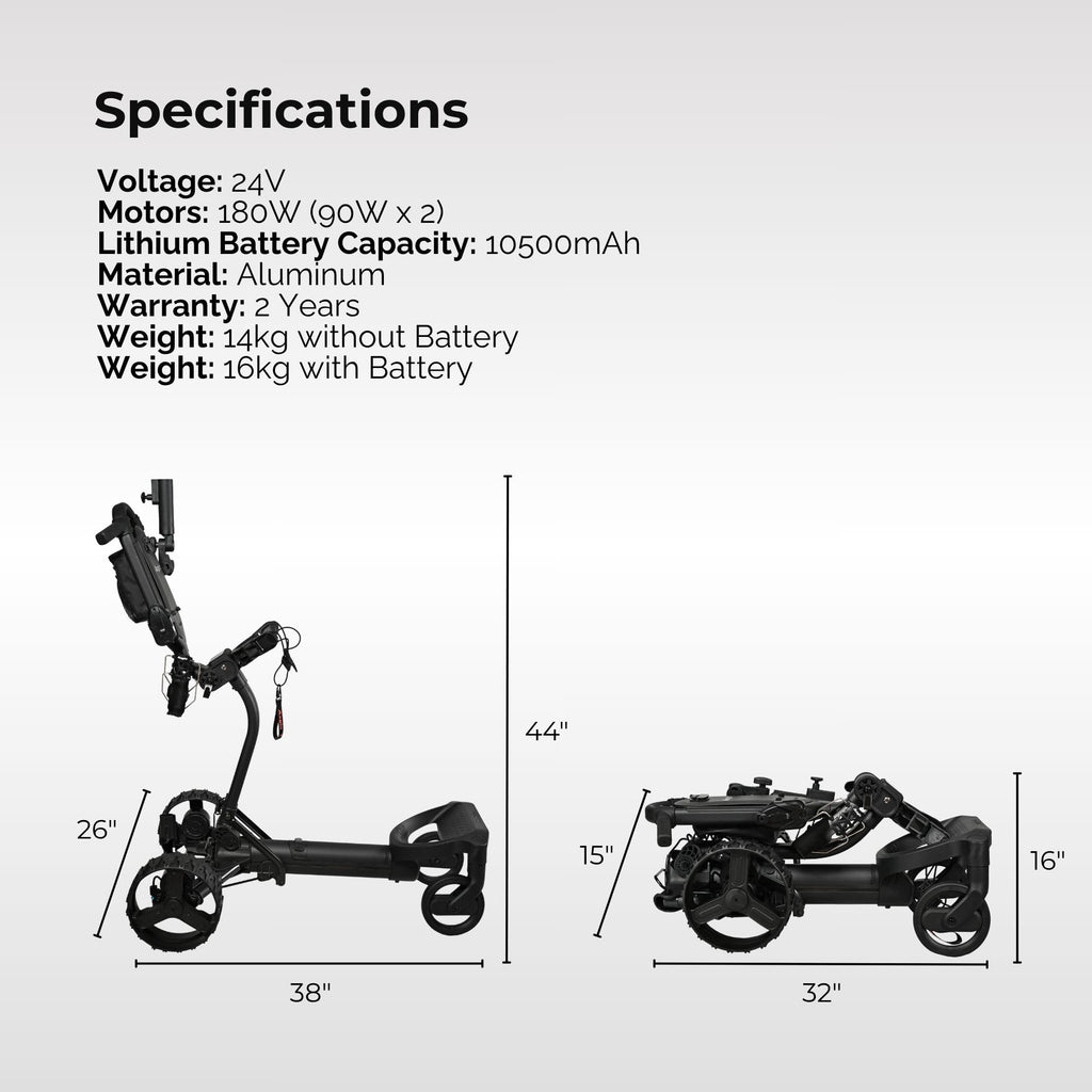 Axglo e3 Remote Electric Golf Push Cart, Black, Remote Control & Cruising Golf Trolley with Lithium Battery (36 Holes), 40 Degree Anti-Tip Technology, 1-Motion Compact Fold, Dual Strong Motors