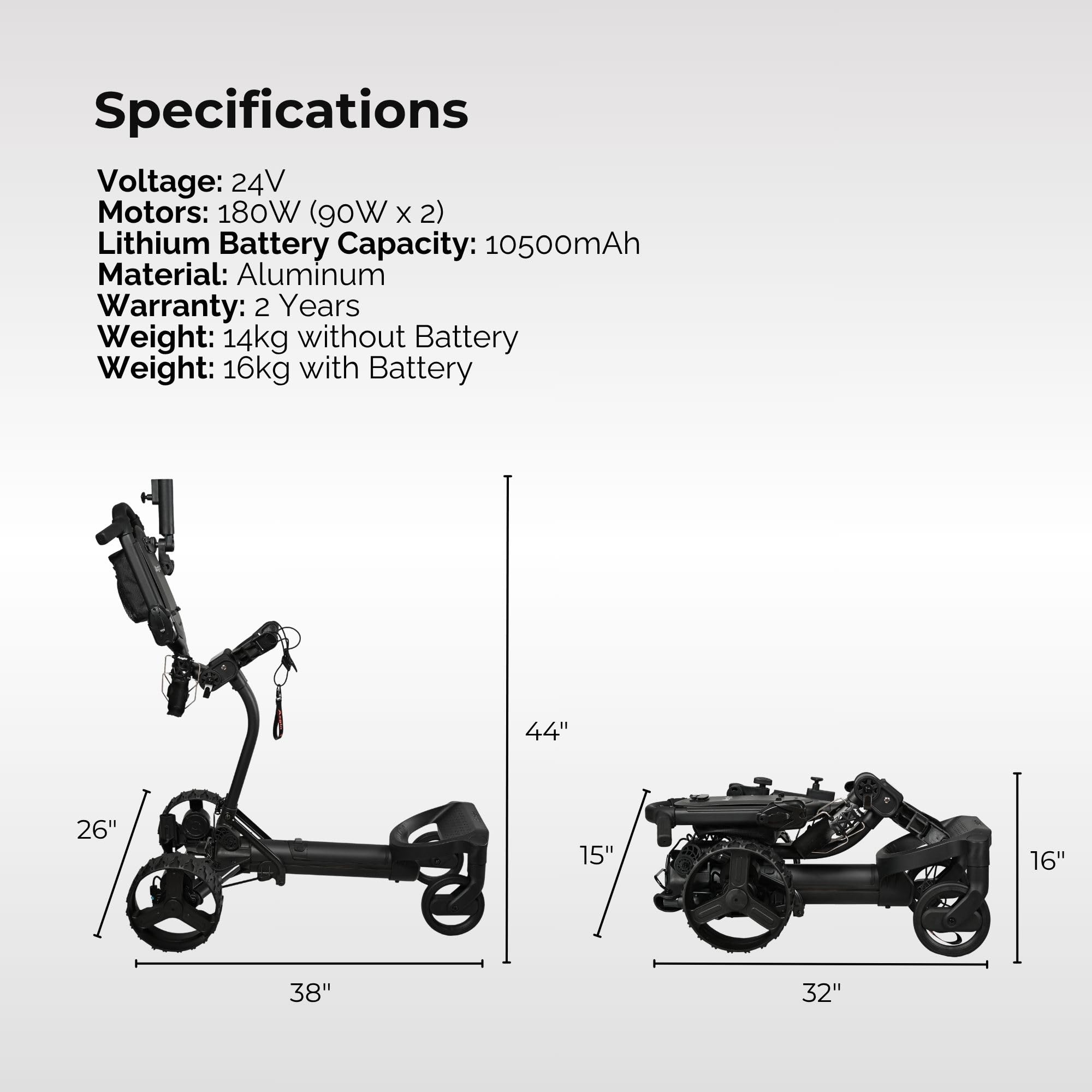 Axglo e3 Remote Electric Golf Push Cart, Black, Remote Control & Cruising Golf Trolley with Lithium Battery (36 Holes), 40 Degree Anti-Tip Technology, 1-Motion Compact Fold, Dual Strong Motors