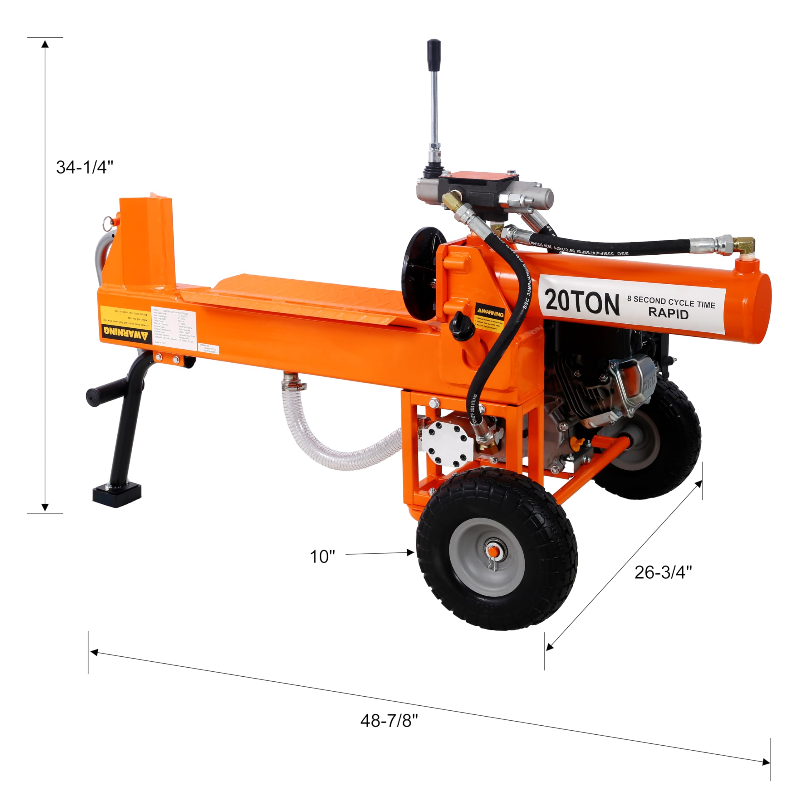 LANTRO JS 7HP Engine Log Splitter, 20 Ton Auto Return Ram System Portable Firewood Splitter, Horizontal Full Beam Steel Wedge Firewood Splitter Tool, Orange