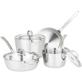 Viking Contemporary 3-Ply Pots and Pans Set, 7 Piece Stainless Steel Kitchen Cookware, Silver