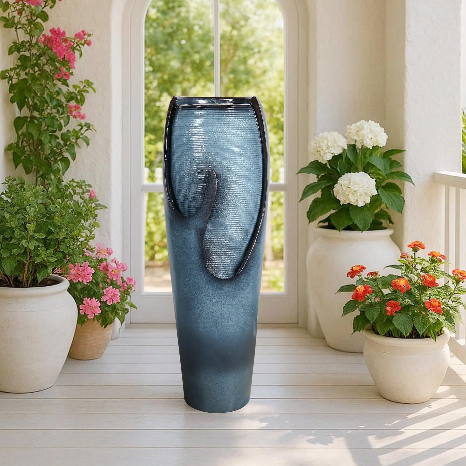 Naturefalls 38.7” H Modern Outdoor Fountain - 4-Tiered Outdoor Garden Fountains with Contemporary Design&LED Light for Garden, Patio, Deck, Porch, Backyard and Home Art Decor