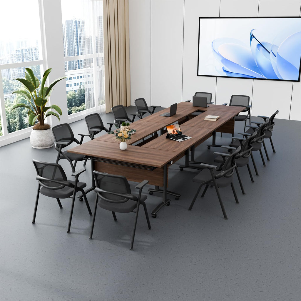 Flip-Top Folding Conference Table with Wheels, Modular Conference Room Table Training Room Tables, Mobile Meeting Tables for Office, Seminar Spaces, Classroom Desk, Locking Casters, Set of 2/4/6/8