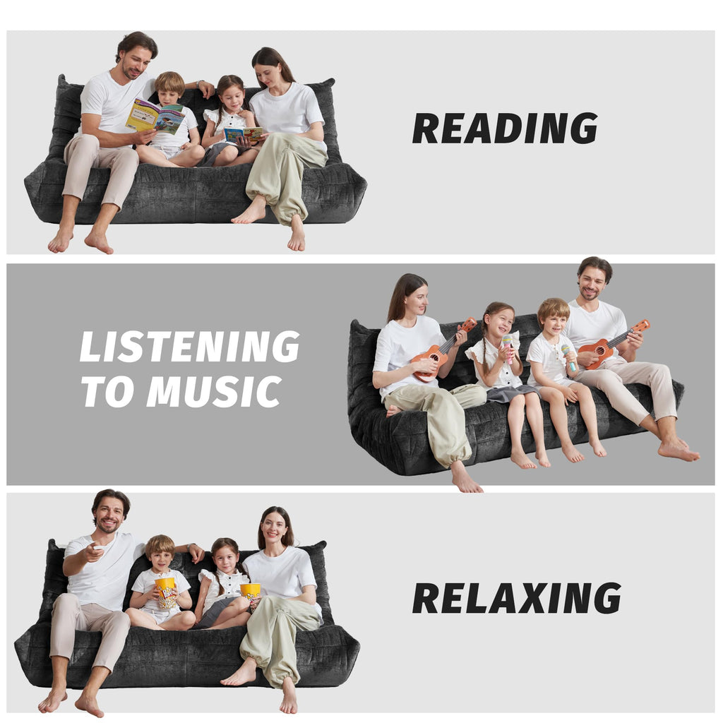 Homguava Bean Bag Chair, Giant Beanbag Chairs for Adults, Memory Foam Fireside Chair, Large Lazy Floor Sofa, Sofa Couch with High-Rebound Foam, Lounge Chair for Living Room, Bedroom (Grey, 3-Seater)