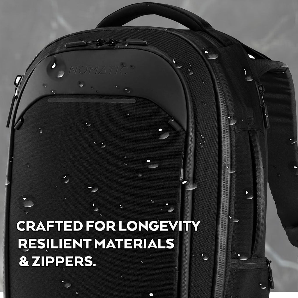 NOMATIC Navigator Travel Backpack - 32L Backpack with Laptop Compartment and 9L Built-In Expansion - Anti-Theft Carry-On Backpack for Travel - Water Resistant Travel Pack (Black)