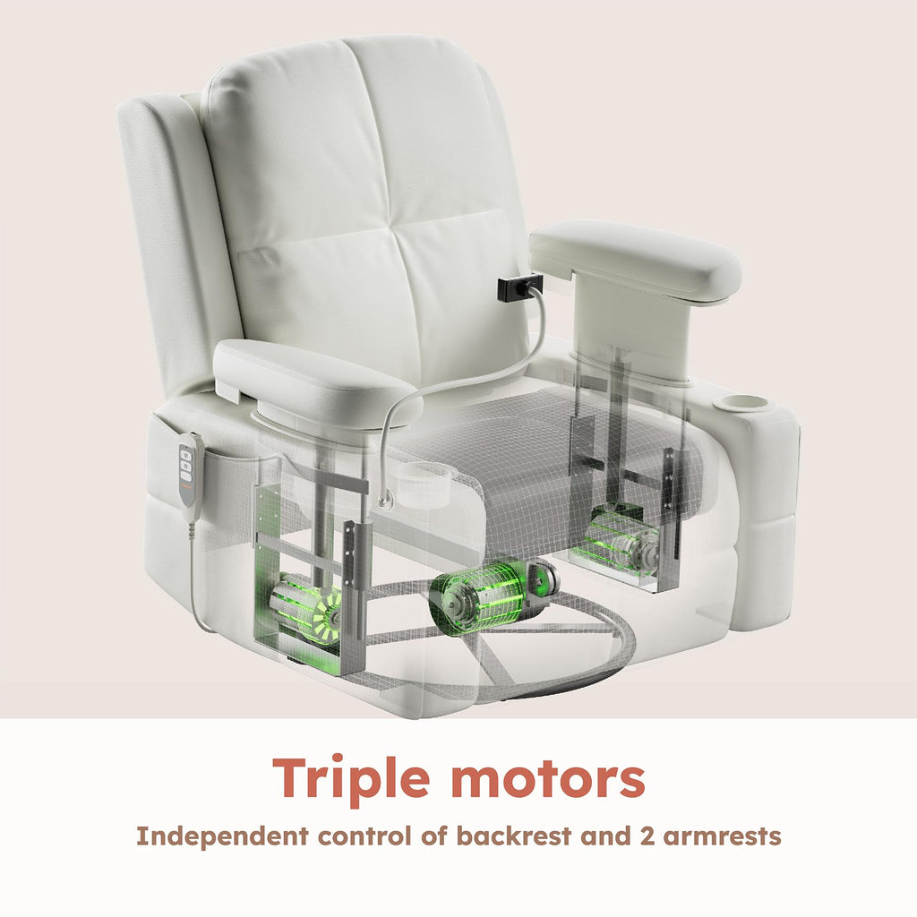 MAMAZING Lullapod Power Nursery Recliner Rocking Chair, Triple Motor Power Recliner with HugAssist Armrest, 270° Swivel Glider and Quiet Rocking Chair Nursery with Dual Charging Port and Storage
