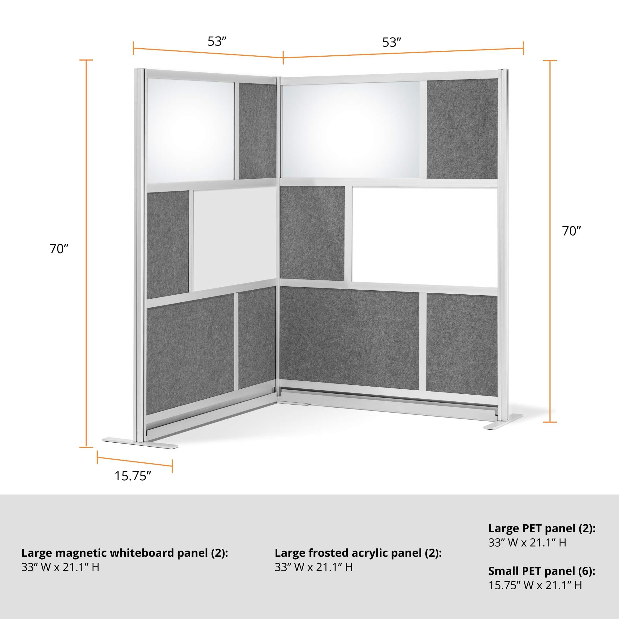 Stand Up Desk Store ReFocus Modular and Expandable Office Partition Wall System (53x70 Starter + 53x70 Extension)