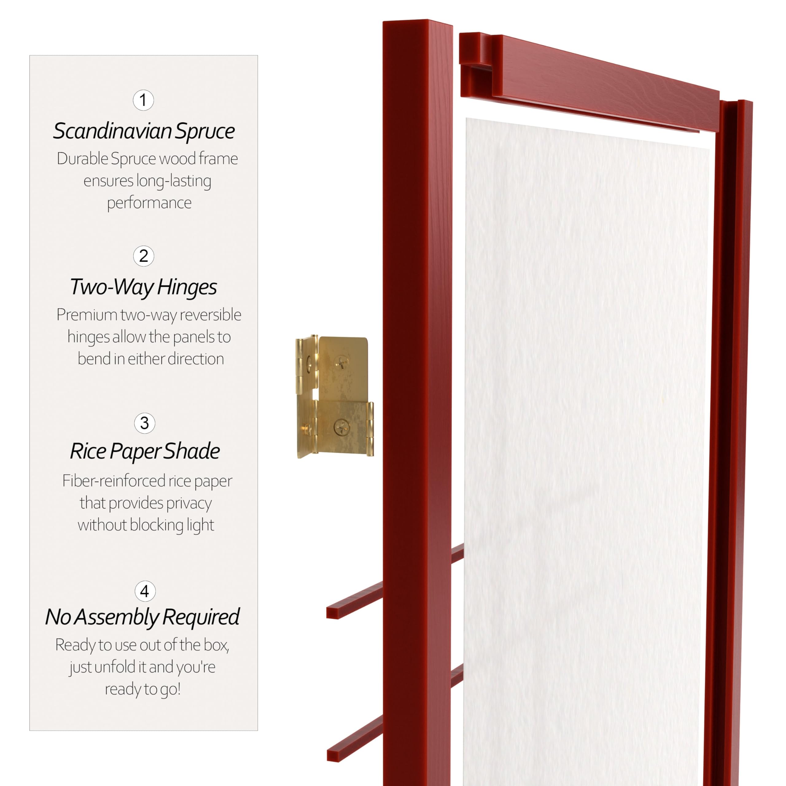 Red Lantern 6 ft. Tall Eudes Shoji Screen - Rosewood - 5 Panels