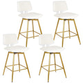 VECELO Swivel Upholstered Bar Stools Set of 4, Counter Height Barstools with Back, Metal Legs, 35.2-Inch Tall Barstools for Kitchen Island, Home Bar, Cafe, White