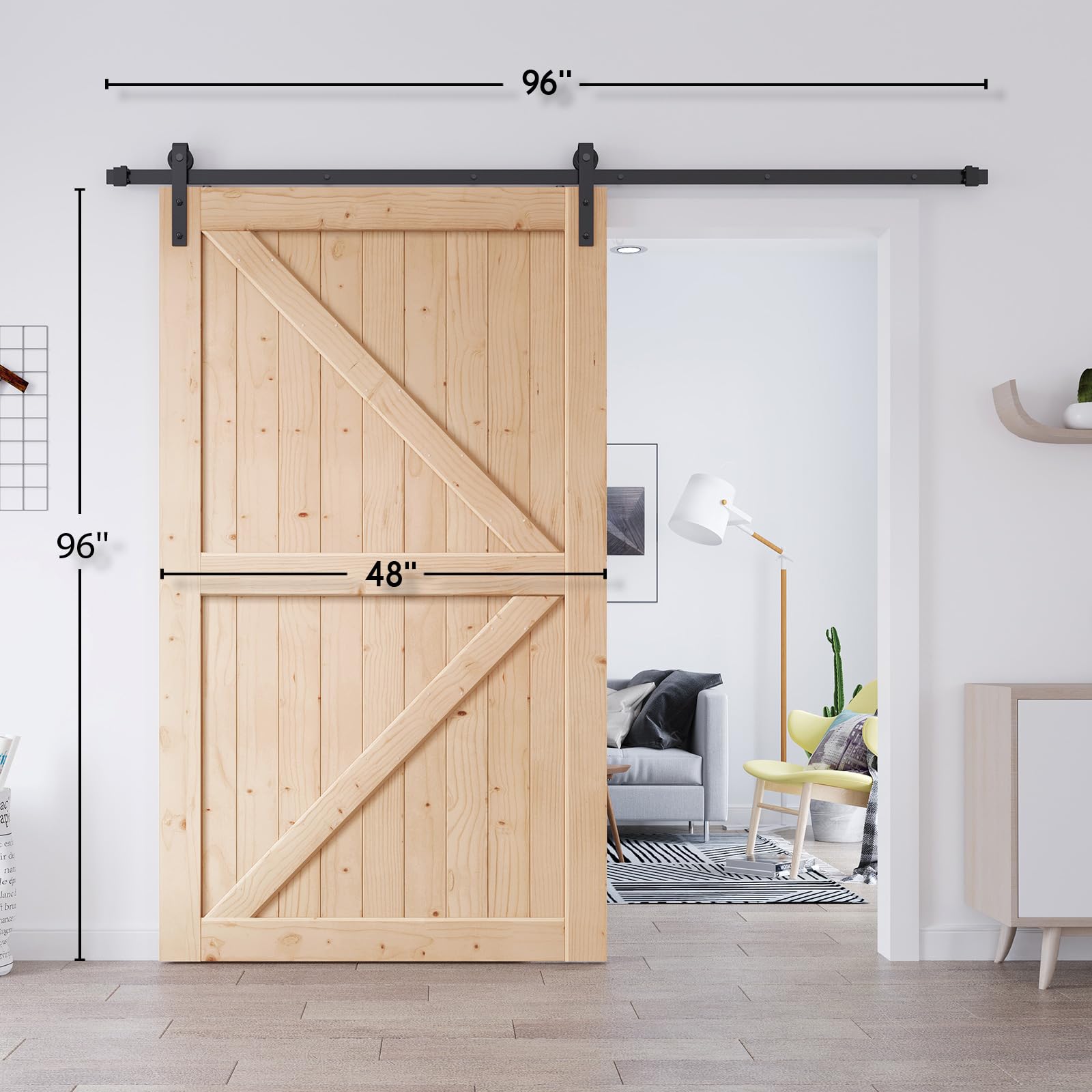 EaseLife 48in x 96in Sliding Barn Door with 8FT Barn Door Hardware Kit & Handle Included,DIY Assemblely,Easy Install,Apply to Interior Rooms & Storage Closet,K-Frame