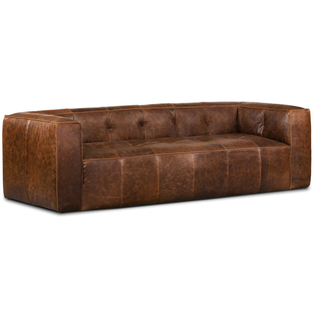 POLY & BARK Capa 96.5" Sofa – Chocolate Brown Full-Grain Pure-Aniline Italian Leather, Boxy Modern Design, Feather-Fiber Cushions, Solid Wood Frame