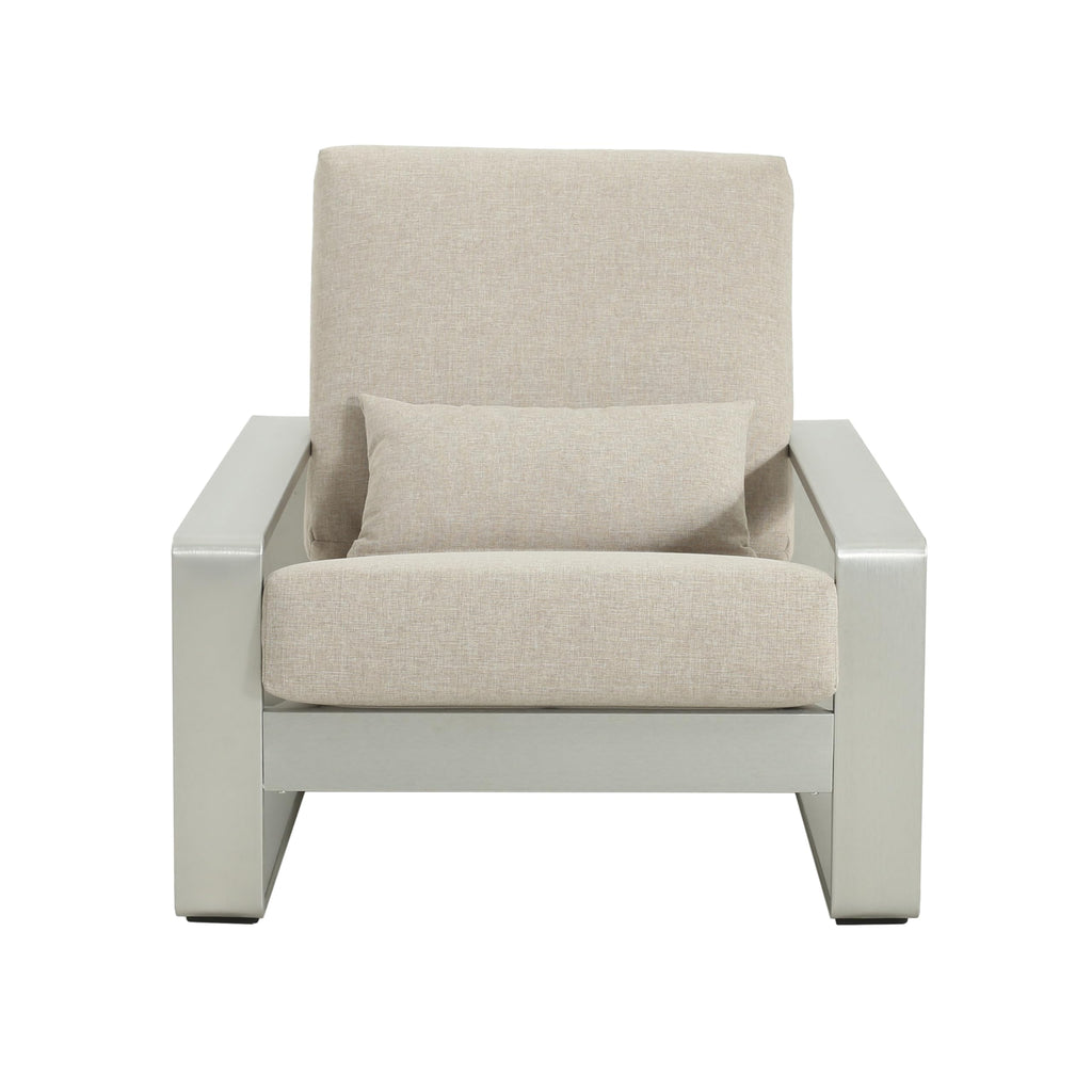 Christopher Knight Home Aspen Aluminum Outdoor Club Chair Set of 2, Lounge Chair Outdoor with Cushions, Indoor Metal Accent Chair, Tilt Backrest Recliner for Backyard, Garden, Balcony, Silver+Beige