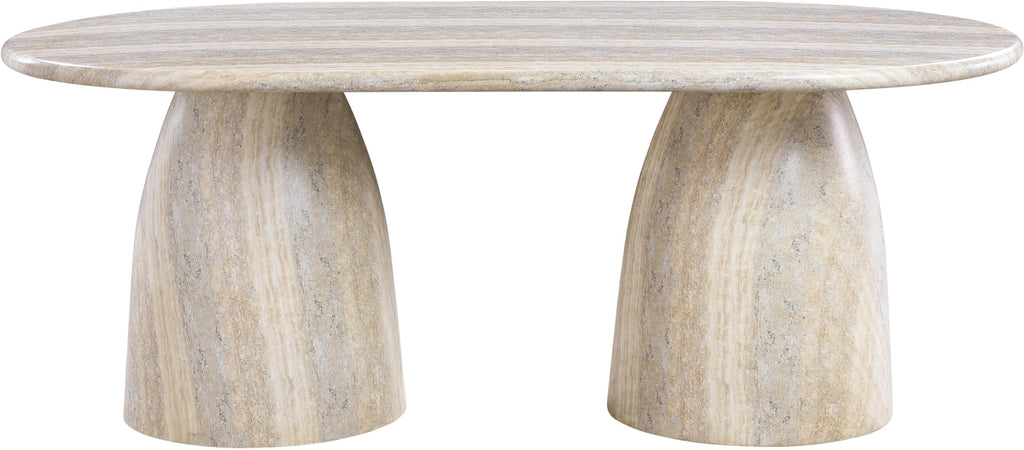 Meridian Furniture 702Travertine-T Cosenza Collection Art Deco 78" Indoor/Outdoor Concrete Dining Table with Travertine Finish, 78" W x 44.5" D x 30" H