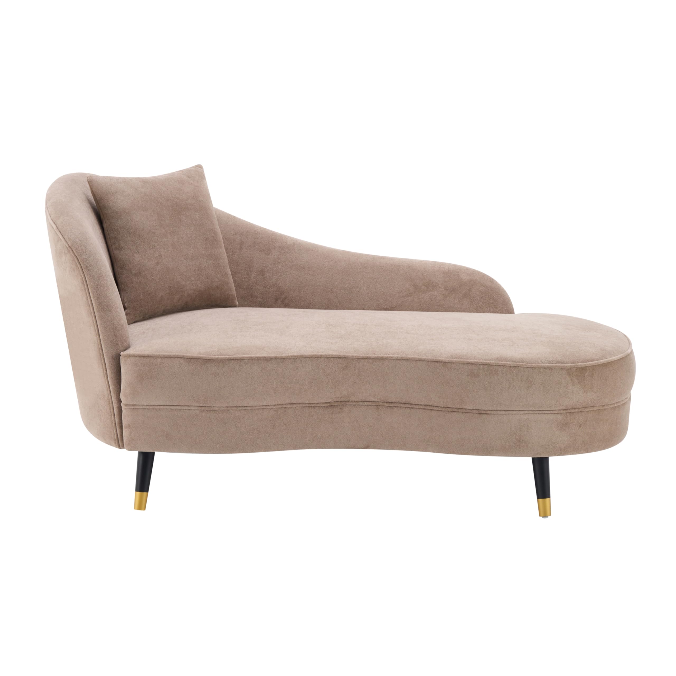 Christopher Knight Home Harlow Velvet Upholstered Chaise Lounge Chair Indoor, Wooden Chaise Lounge Sofa with Accent Pillow, Living Room Lounge Chair with Left Armrest, Camel
