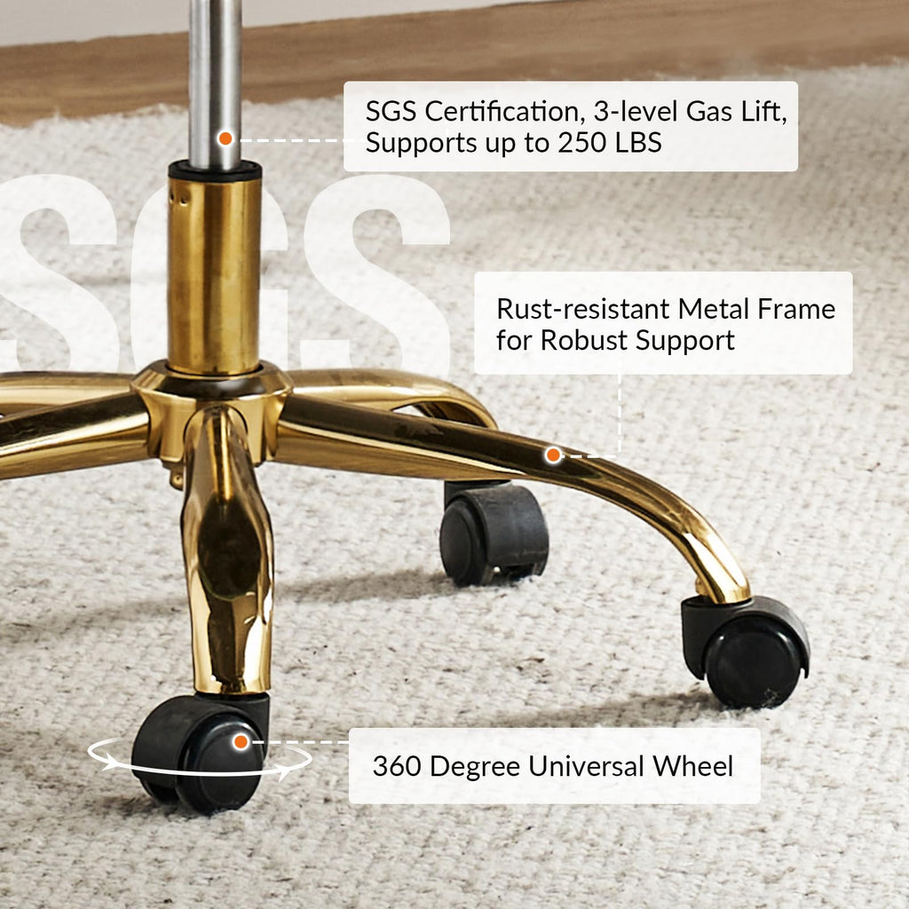 HULALA HOME Executive Office Chair, Adjustable Airbag Lumbar Support, Modern Leather Ergonomic Office Chair with Padded Armrests, Tilting & Swivel, Camel and Gold
