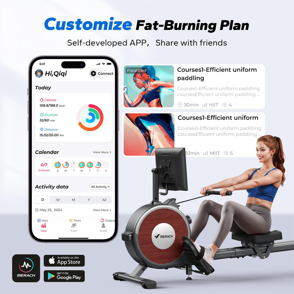 MERACH Rowing Machine with 15.6" HD Rotating Screen, Magnetic Rowing Machines for Home, 16 Levels Rower Machine of Quiet Resistance, Dual Slide Rail with Max 350lbs Weight Capacity, App Compatible