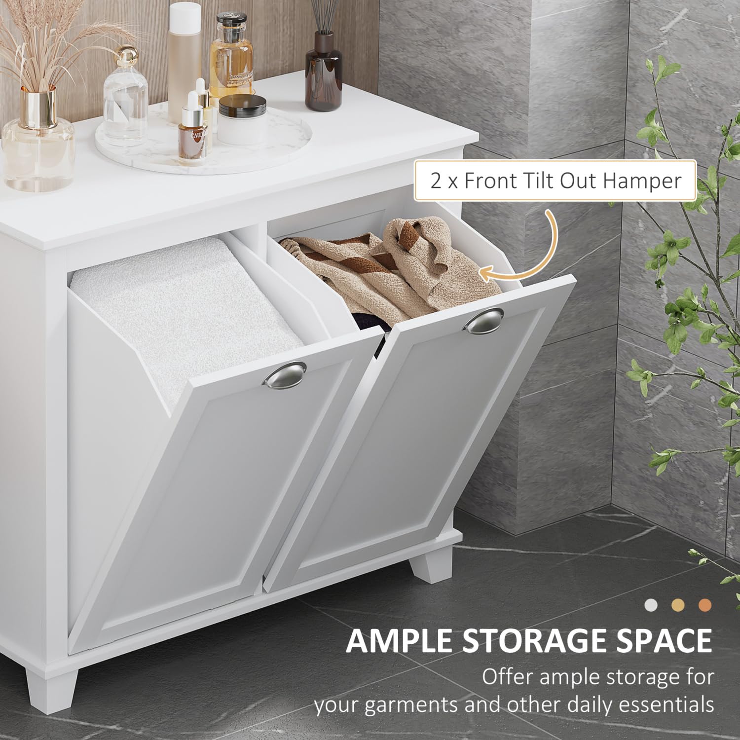 Geelife Tilt-Out Laundry Sorter Bathroom Cabinet, White - MDF White - Front Tilt Out Hamper - Bathroom, Design