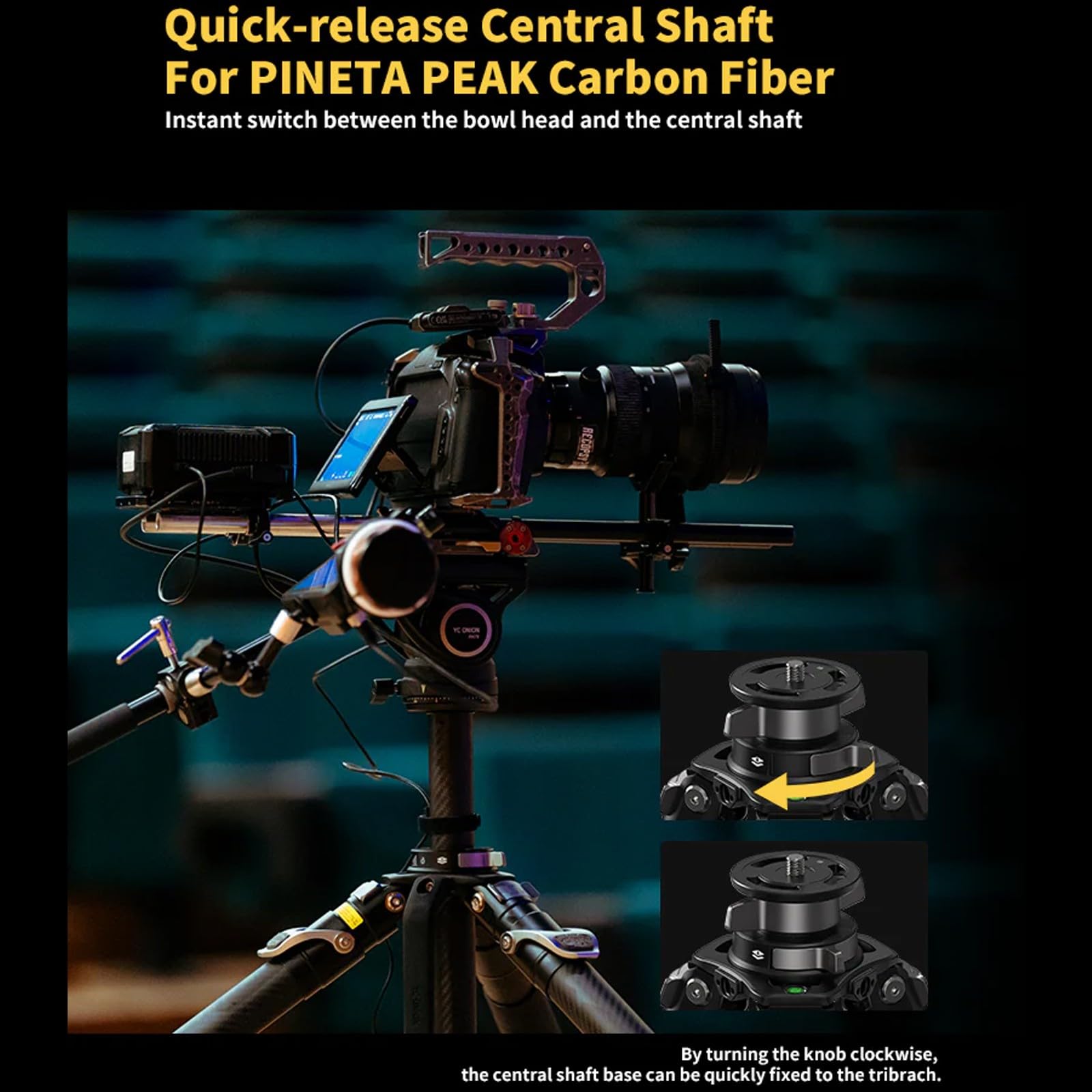 YC Onion PINETA Peak Carbon Fiber Tripod with Coconut 75mm Bowl Head, 35kg/77lbs Payload with Bowl Head, Adjustable Legs, One Step Release Travel Camera Tripod for Mirrorless, DSLR