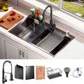32x19 Black Drop-in Kitchen Sink: Deep Single Bowl Stainless Steel Workstation with Faucet & Accessories Combo for Family Kitchen—Scratch Resistant & Noise Reducing