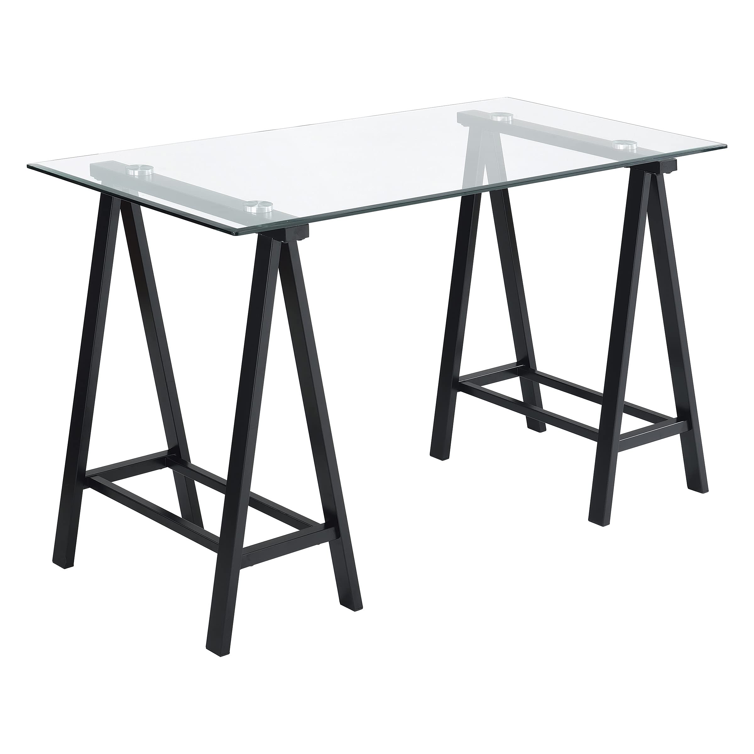 OSP Home Furnishings Middleton 47 Inch Desk with Clear Beveled Glass Top, Black Base