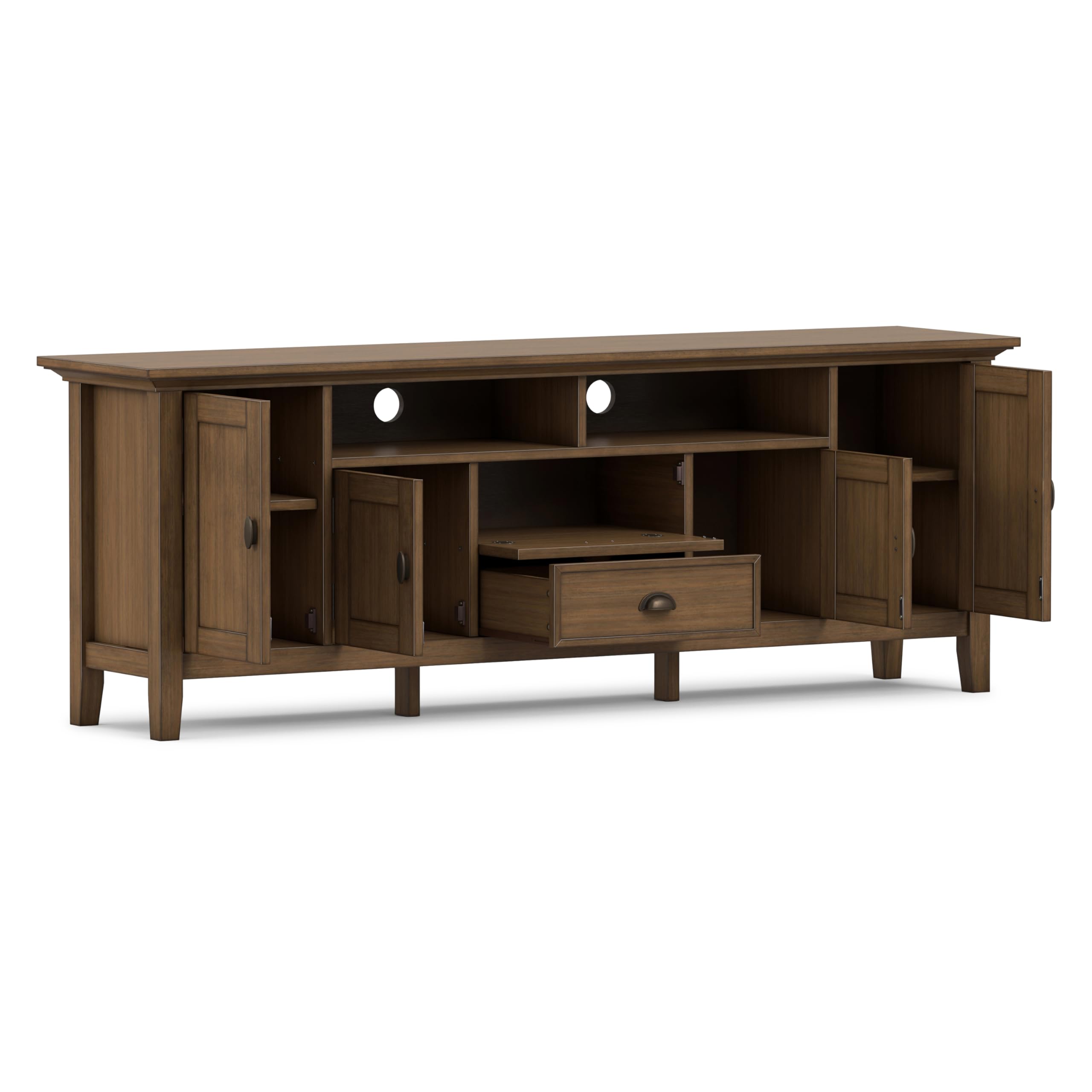 SIMPLIHOME Redmond TV Stand - 72 inch Wide Solid Wood Media Console in Rustic Natural Aged Brown, Transitional Entertainment Center for Living Room for TVs up to 80 Inches with Cable Management