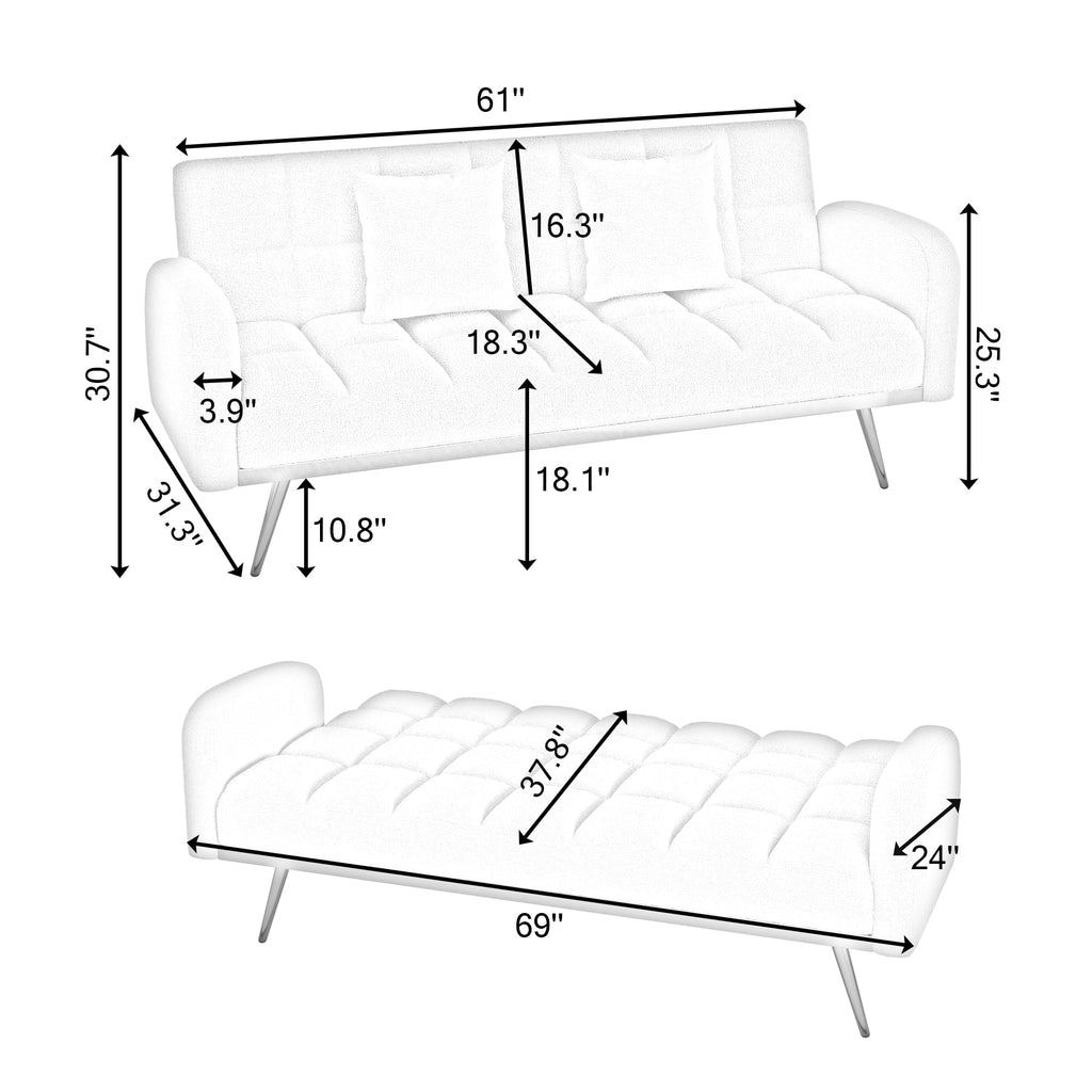 Eafurn Padded Convertible Futon Sofa Bed, Teddy Fleece Fabric Futons Loveseat Couch with Adjustable Backrest, Folding Sleeper Recliner Sofabed for Living Room Furniture