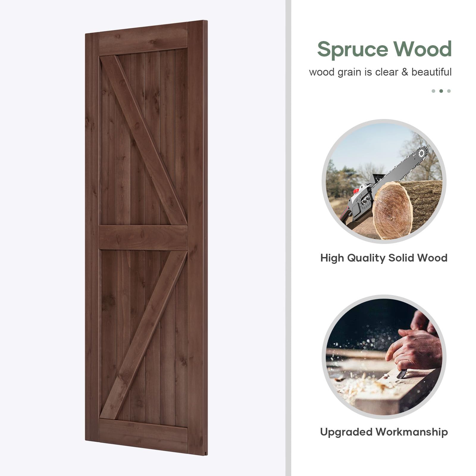 ROYMELO 36x80 inch Sliding Barn Wood Door Slab with 6.6ft Hardware Kit and Handle, Coffee, K Shape, Simple DIY Assembly