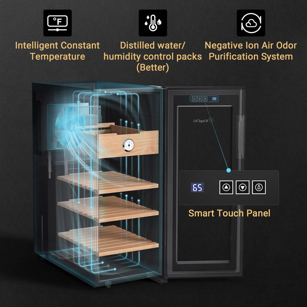 KingChii 33L Electric Cigar Humidors with Temperature Control System, Cigar Cabinet with Spanish Cedar Wood Shelves & Hygrometer, Gifts for Men (4 Layers 250 Capacity)