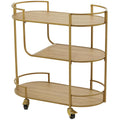 Deco 79 Wood Rolling 3 Shelves Bar Cart with Handles, 30" x 15" x 30", Gold