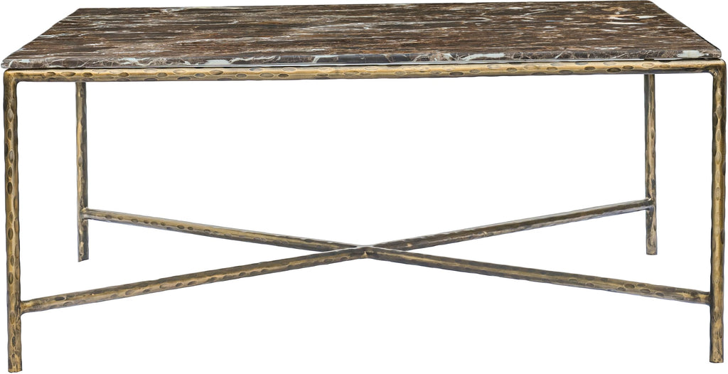 Meridian Furniture 77002Brown-CT Valen Collection Modern | Contemporary Coffee Table with Emperador Marble, Forged Iron Metal Frame, Dark Bronze Finish, 38" W x 38" D x 16" H, Brown/Antique Bronze