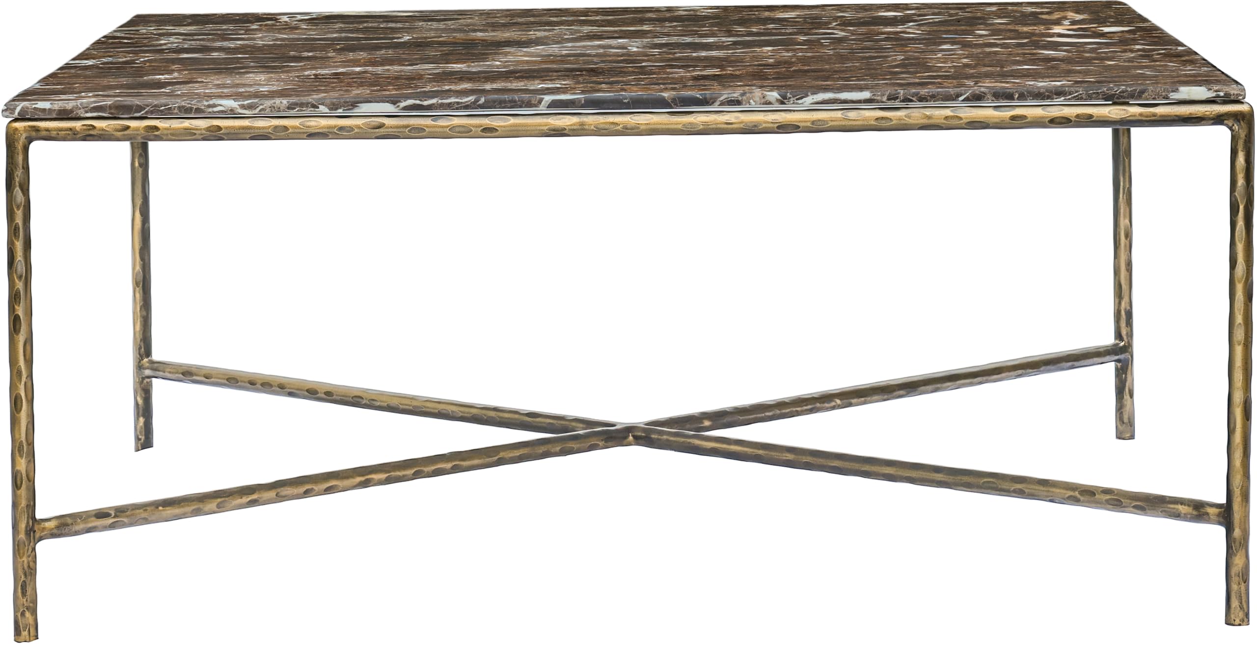 Meridian Furniture 77002Brown-CT Valen Collection Modern | Contemporary Coffee Table with Emperador Marble, Forged Iron Metal Frame, Dark Bronze Finish, 38" W x 38" D x 16" H, Brown/Antique Bronze