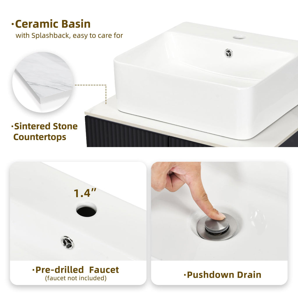 DWVO Bathroom Vanity 24 Inch with Counter Top Sink Combo, Modern Bathroom Storage Vanity Cabinet Set Included 2 Large Soft Closing Doors, Drain, Gold Handles & Legs, Black